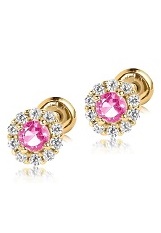fancy yellow gold cubic zirconia July baby birthstone earrings